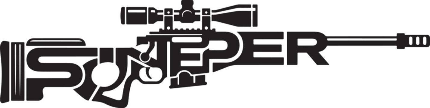 Sniper rifle silhouette typography black shape formed by the word sniper text