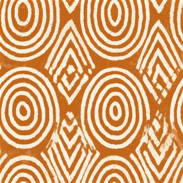Primitive Boho Pattern Concept. Abstract geometric pattern with concentric circles and diamond shapes in white and brown