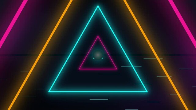 Neon triangle tunnel motion background loop