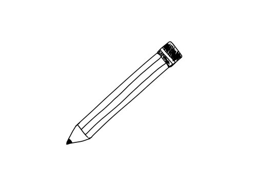 Hand drawn wooden pencil doodle vector illustration. Classic pencil line art isolated on white background