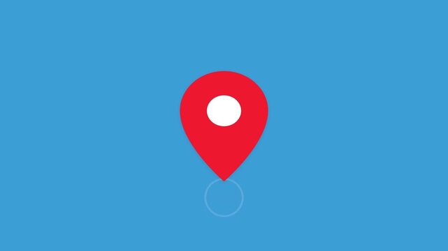 Animated map pin pointer icon on blue background