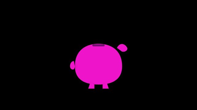 Animated pink piggy bank graphic on black background