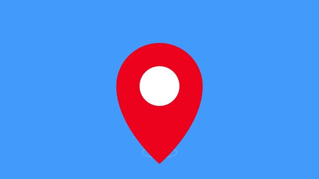 Animated red location pin on blue background stock footage