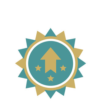Badge with upward arrow and stars