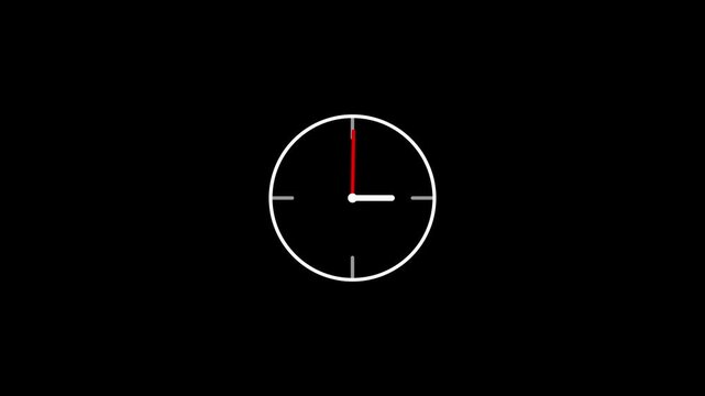 Round analog clock face with dial ticks and moving hands on a dark background for watch concept, precision measurement, countdown timer, passing moments and deadline motion graphics footage.