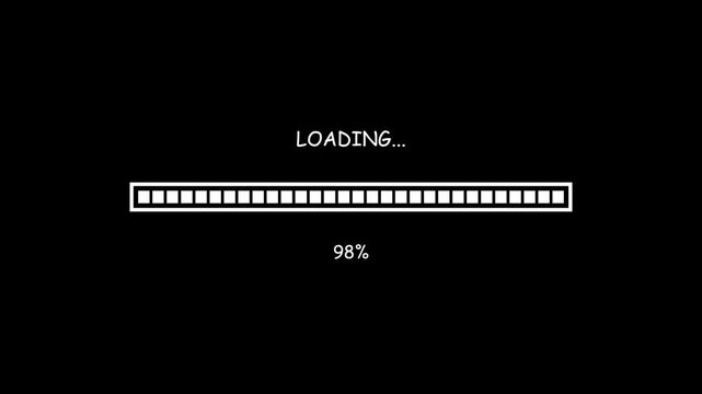 Dynamic digital progress bar interface illustrating 98% completion, signaling the final stages of a critical software update, animation rendering, or project initialization process