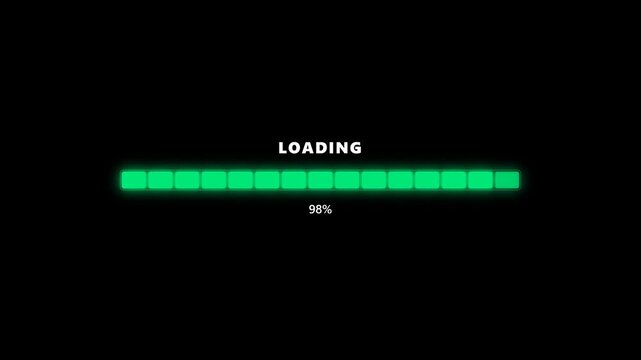 Futuristic Digital Progress Bar Graphic Featuring Glowing Green Pixels for Software Data Transfer and Loading Interface Animation Sequence