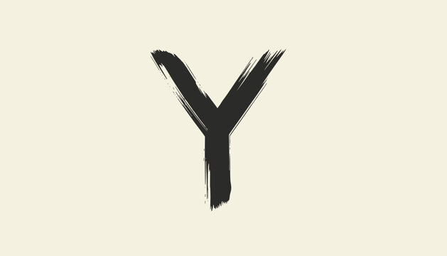 Bold black brush stroke forming the letter Y on a warm off white background, featuring a traditional calligraphy style.