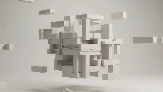 3D Abstract White Cubic Architectural Structure