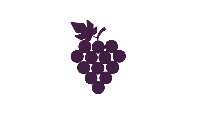 Dark purple grape bunch icon with a leaf representing fruit harvesting, winemaking, and fresh agricultural products.