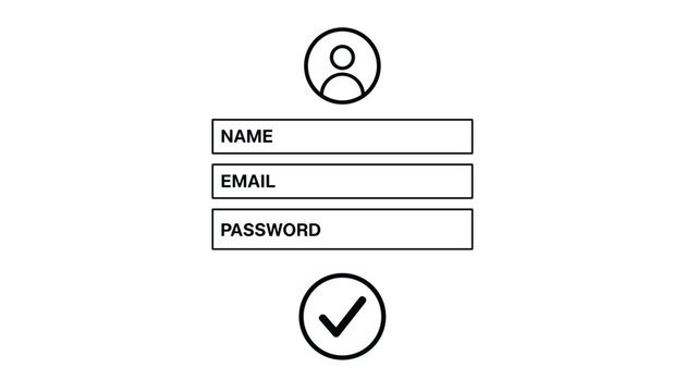 Clean outline login form design featuring fields for name, email, and password beneath a user profile icon.