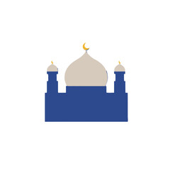 Mosque with dome and minarets, Islamic crescent moon symbol © sarine