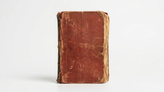 An old book with a worn cover isolated on a white background.