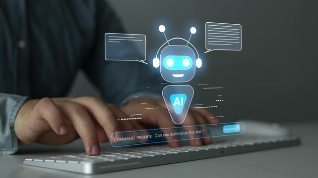 Artificial intelligence chatbot interacting with users through online messaging. Intelligent Ai Assistant enhances customer service, productivity and business communication through automation.