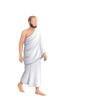 Hajj pilgrim in traditional ihram clothing isolated on transparent background