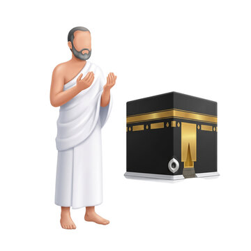 Hajj pilgrim praying before the Kaaba religious illustration isolated on transparent background