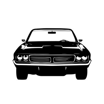 Vintage Classic Muscle Car Black Vector Illustration Isolated on White Background for Automotive, Transport, and Retro Design