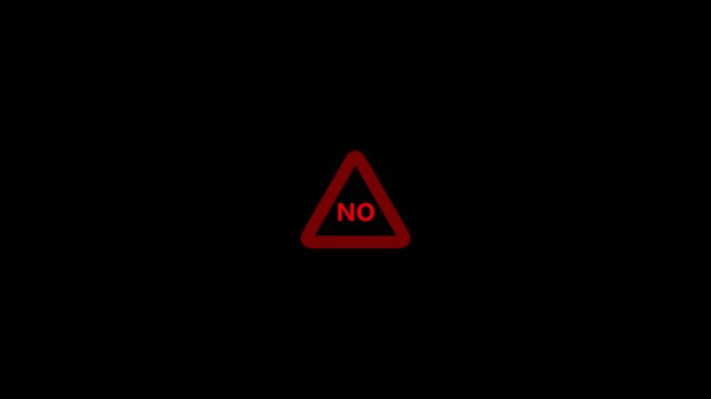 Red no warning symbol with triangular outline on black background, prohibition and restriction concept, danger alert sign, safety warning icon, forbidden message, minimal graphic design