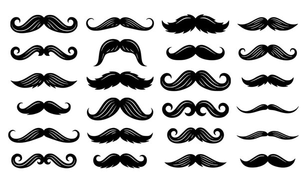 Black Men Mustache Icon Collection Classic Facial Hair Vector Set