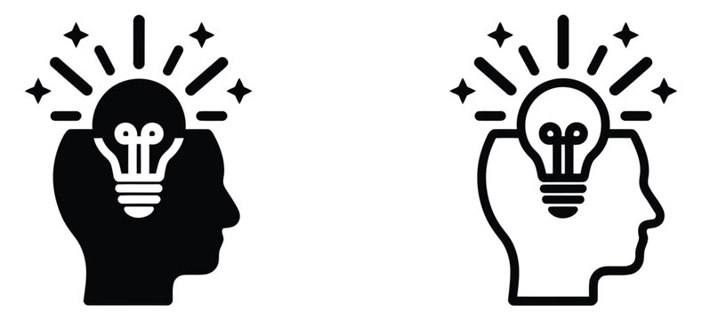 Creative Idea Human Head Silhouette with Lightbulb Symbols Representing Innovation, Brainstorming, Imagination, Intelligence, Problem Solving, and Inspiration