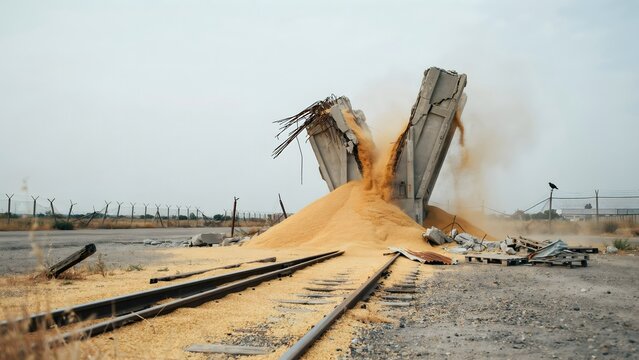 Train Derailment Explosion Causing Dust and Debris on Railroad Tracks