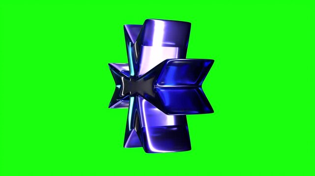 Blue Glass Abstract Geometric Cross 3D Shape on Green Screen &ndash; Seamless 4K Loop