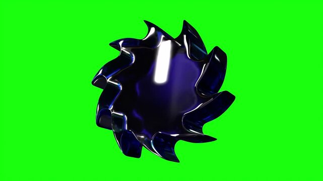 Blue Glass Abstract Sun with Symmetrical Spikes 3D Shape on Green Screen &ndash; Seamless 4K Loop