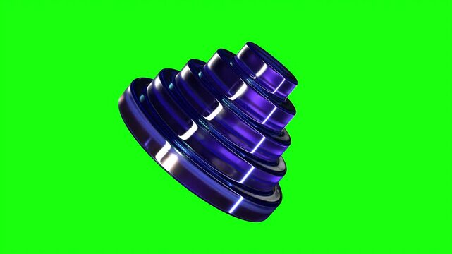 Blue Glass Abstract Layered Spiral Cylinder 3D Shape on Green Screen &ndash; Seamless 4K Loop