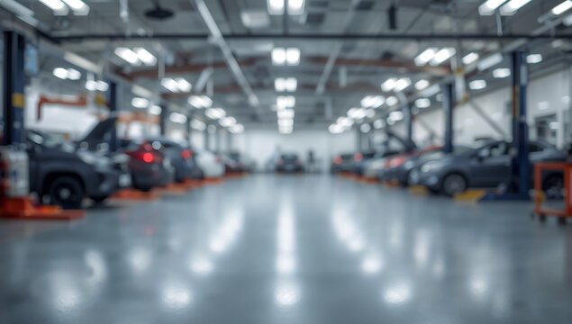 Generative AI depicts a modern indoor parking garage with multiple vehicles and lighting fixtures
