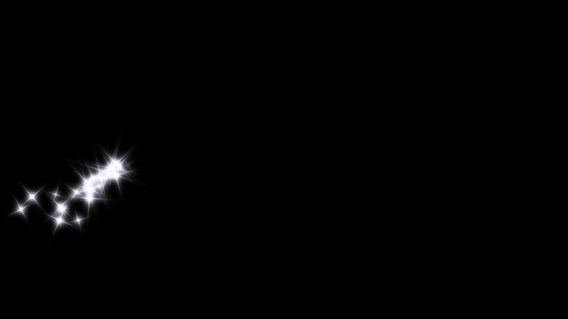 Luxury white glitter sparkles line trail with magic dust pixie star particles combined with smooth light bursts and shimmering motion effects doodle stars motion, black screen background, 4k loop