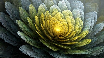 Fototapeta premium Fresh green cabbage leaves arranged in a spiral on a dark green background leaf vegetable