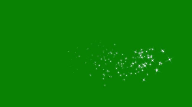 Shining glitter star sparkle animation with glowing dust trails and twinkling fairy sparkles twinkling shimmer line effect, doodle stars motion transparent chroma key green screen background. 4K