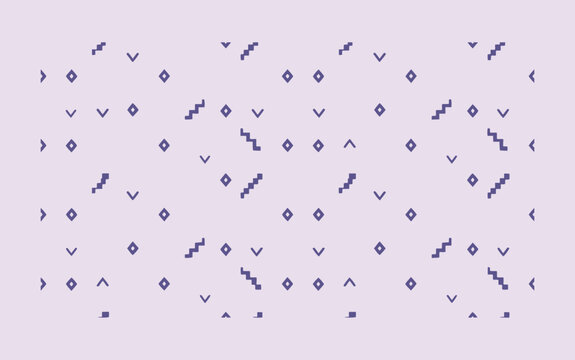 Geometric abstract shapes and zigzag lines on lavender background in retro memphis style
