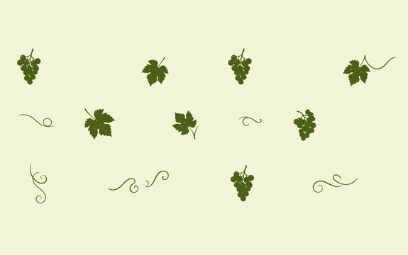 Green grape clusters and grapevine leaves seamless pattern on light background in vineyard rustic style