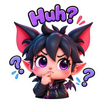 Cute Chibi Demon Boy with Confused Huh Expression and Question Marks