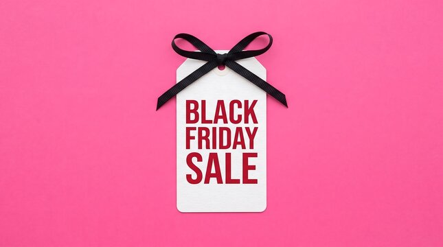 Black friday sale announcement with gift box and ribbon on pink background