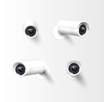 Security cameras on modern building. Professional surveillance camera. Security system, technology concept. Video equipment for safety system area control. Vector