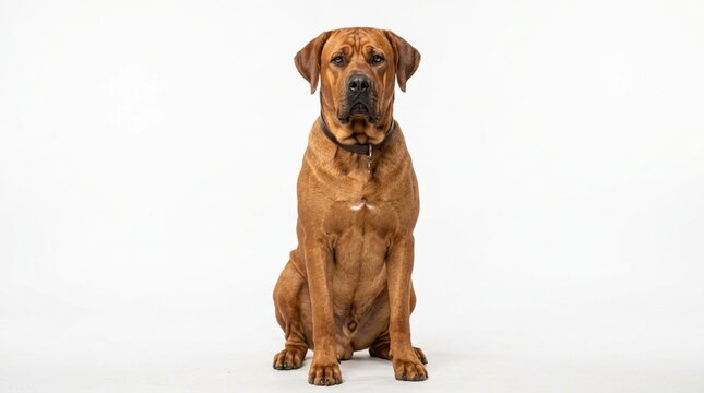Loyal Mastiff Dog Sitting - Studio Portrait, White Background
