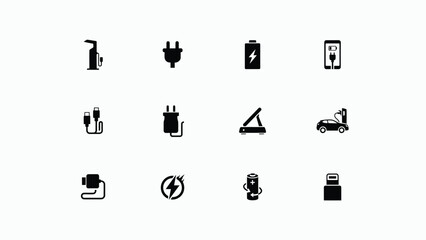 Fototapeta premium Collection of black and white icons representing various technology charging with illustrating different electronic charging power related set stylized icons charge indicator