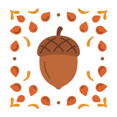 Illustration of an acorn with scattered seeds © yudy