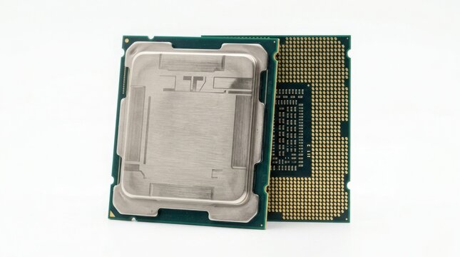 Close-up of an Intel Core i9 processor with gold pins on a dark background