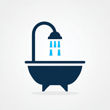 clean transparent bathtub icon with shower head