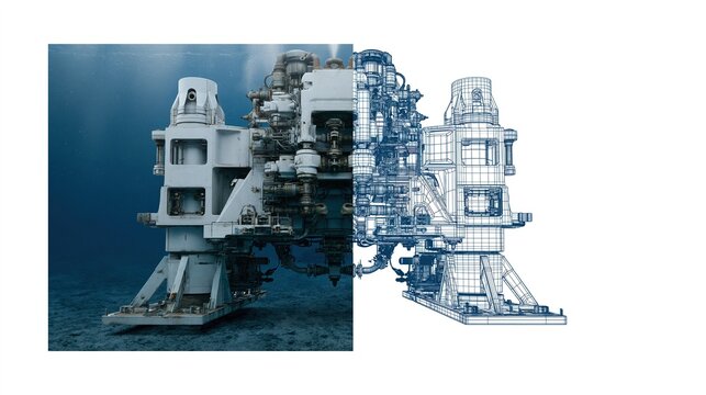 Subsea Exploration Rig: Detailed View of Underwater Structure and Machinery
