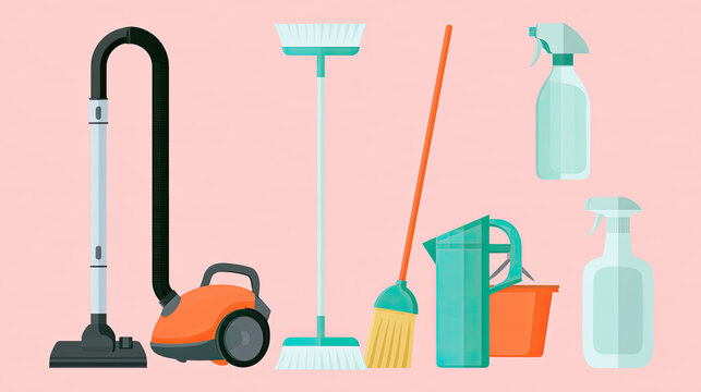 transparent flat vector illustration of home cleaning supplies