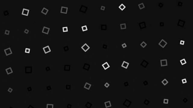 White outlined squares floating and flashing on a black background