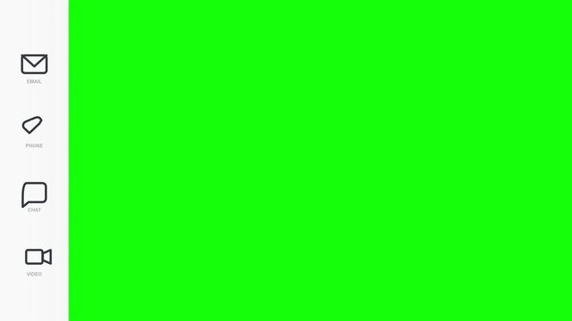 Minimalist Sidebar Menu With Contact Icons Overlay on Green Screen