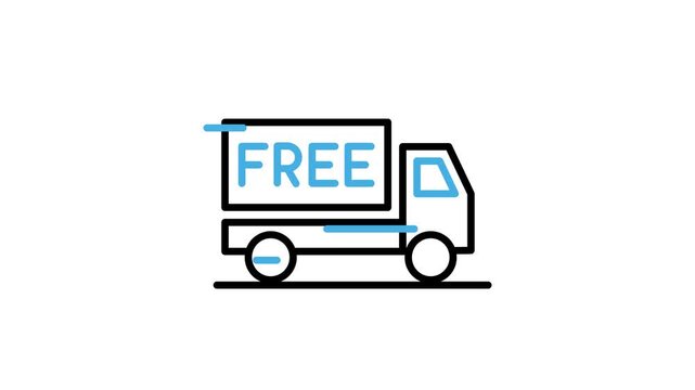 Animated free delivery icon. Cargo truck for logistics shipment, distribution, shipping, transportation, freight, supply chain, export, import animation video. Motion graphics with alpha channel