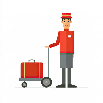 transparent flat vector bellhop luggage cart icon with suitcase