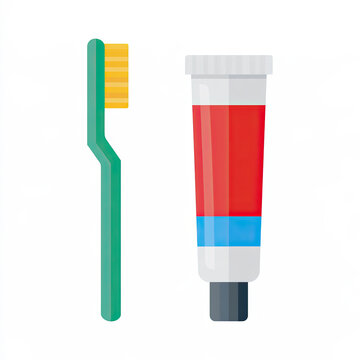 transparent flat vector icon of a toothbrush and toothpaste