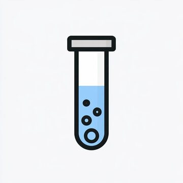 transparent test tube icon with liquid and bubbles in flat vector design